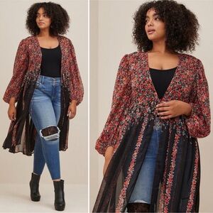 Torrid Lurex Chiffon Tie-Front Maxi Kimono Sz 2X